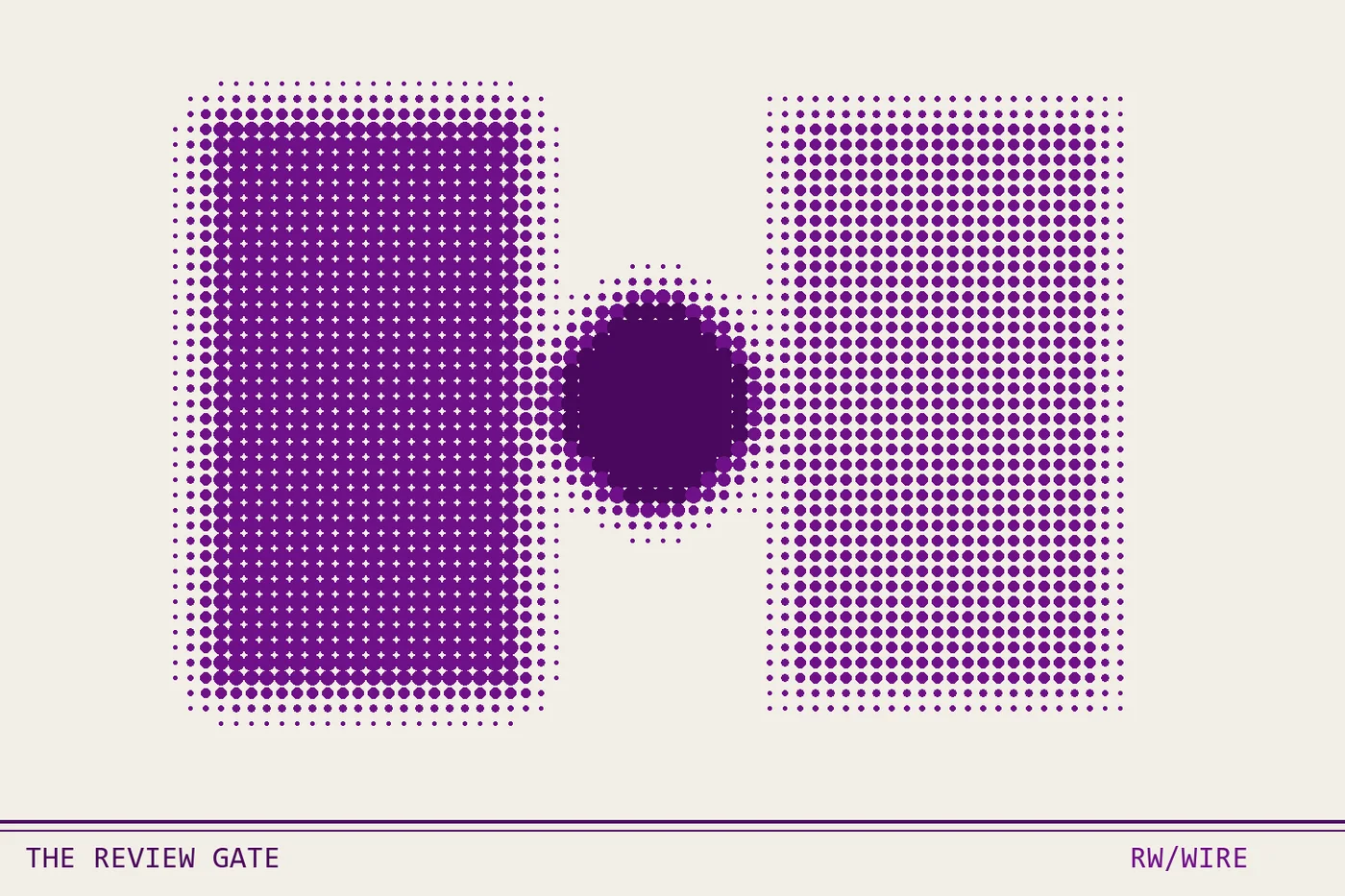 Halftone composition of two identical dot columns, one stamped for review