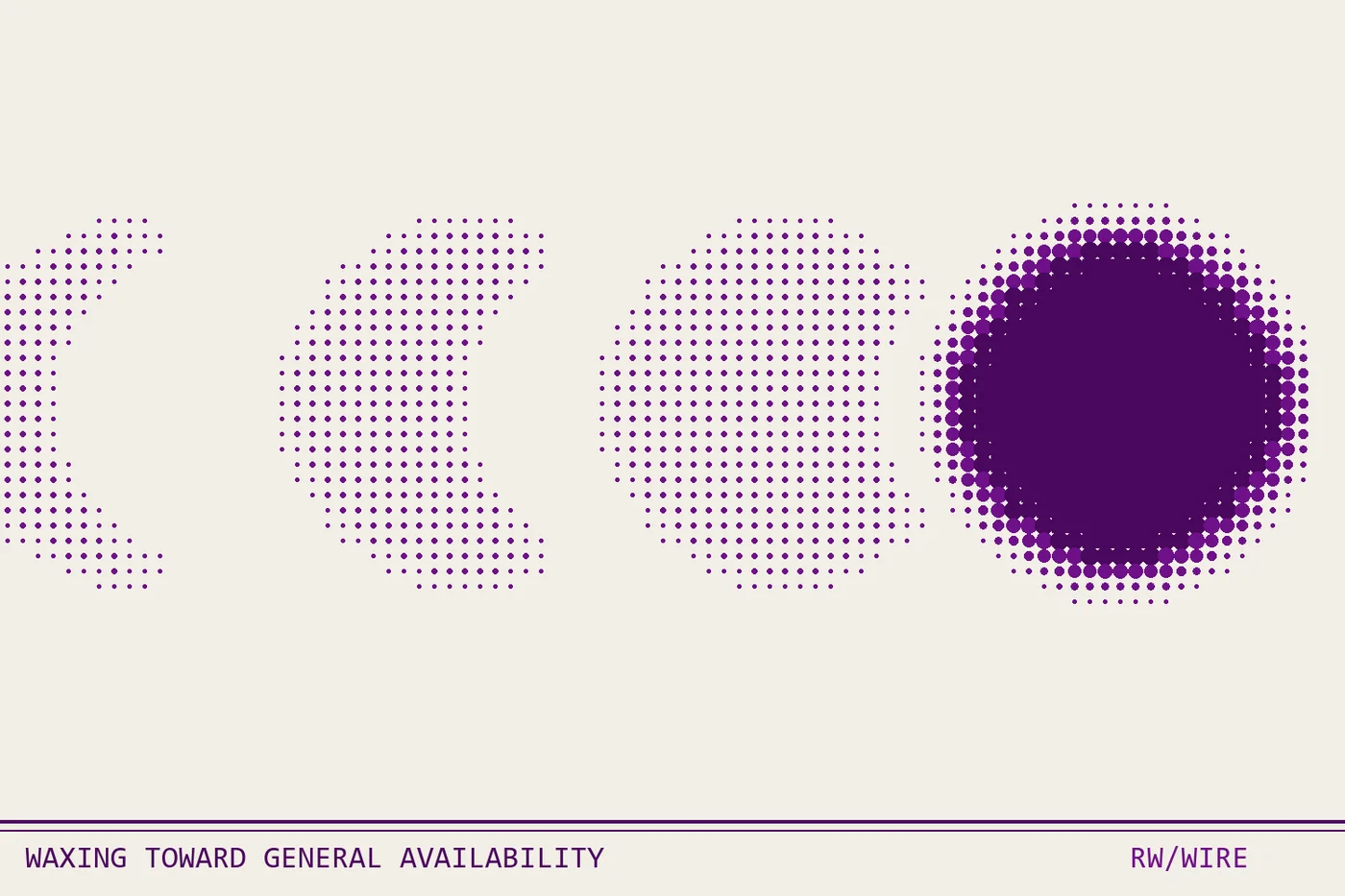 Halftone composition of a dot moon in phases across the frame