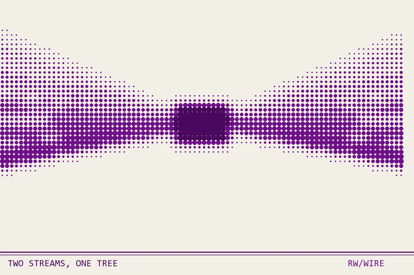 Halftone composition of two interleaved dot streams merging into one