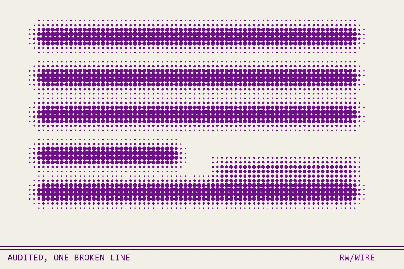 Halftone composition of five dot rows, one broken mid-line