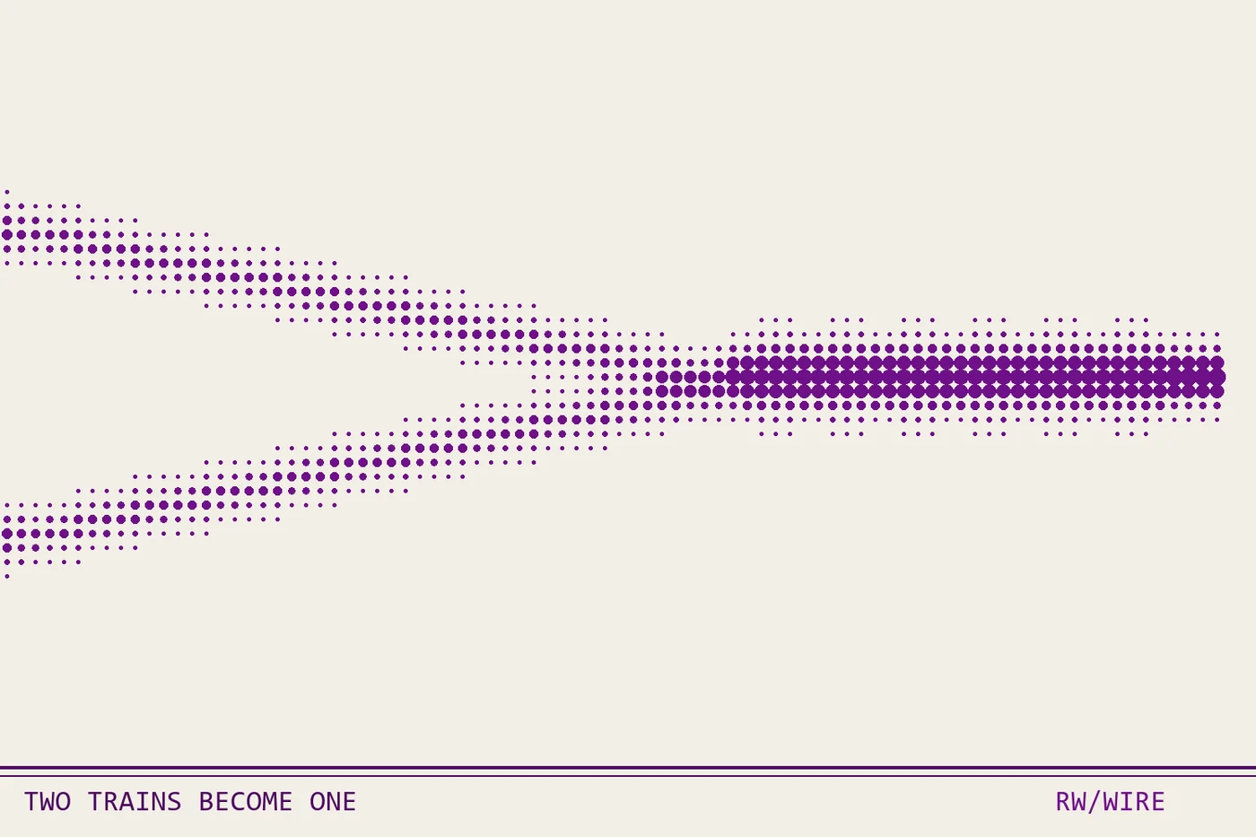 Halftone composition of two converging rail lines narrowing into a single track