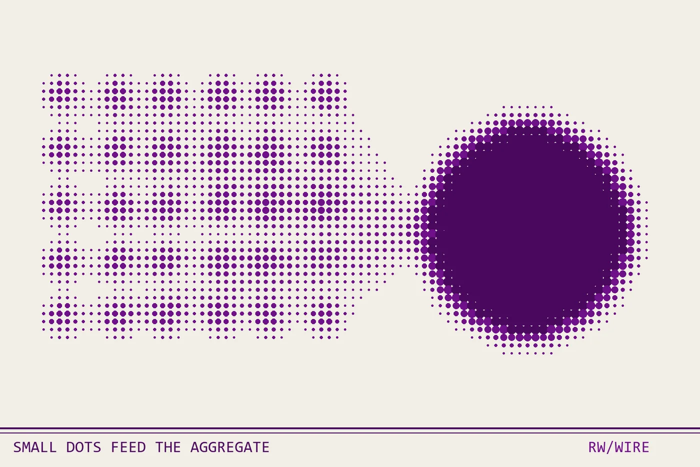 Halftone composition of small dots feeding a single large aggregate