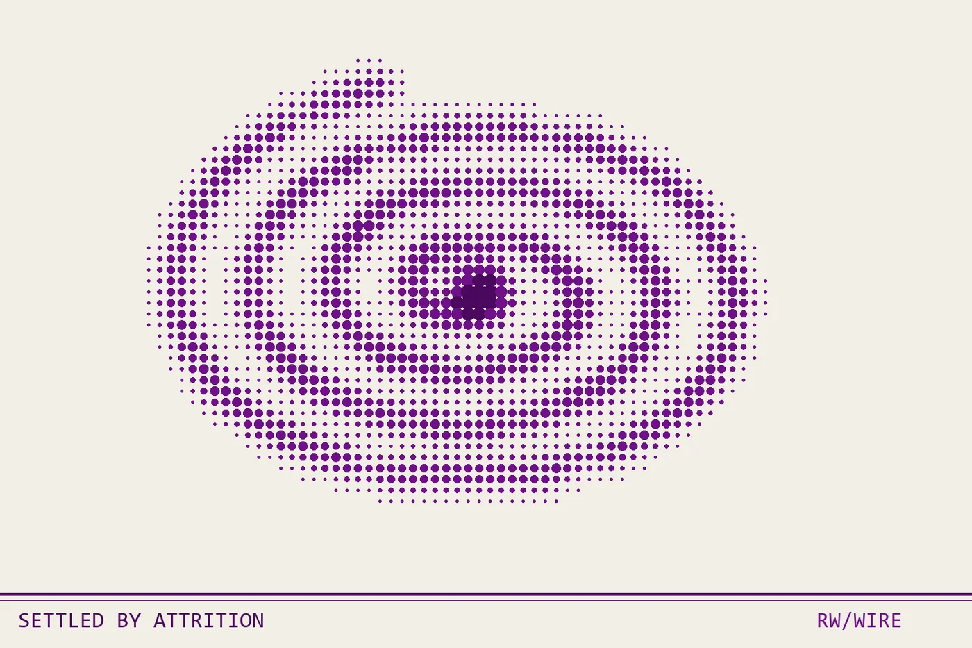 Halftone composition of a long dot spiral tightening to a point