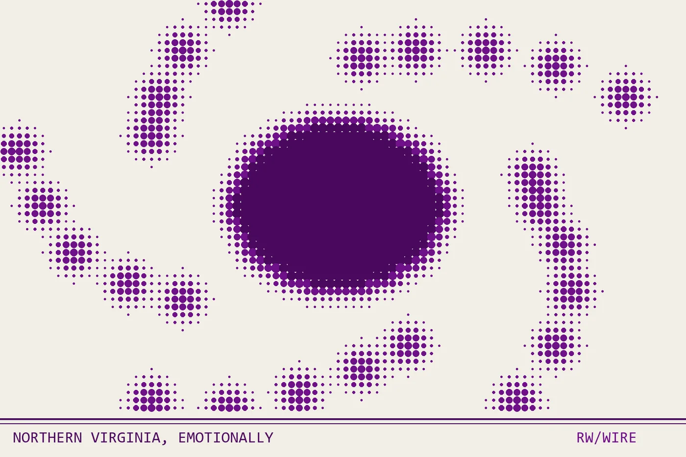 Halftone composition of many small dots orbiting one massive dot