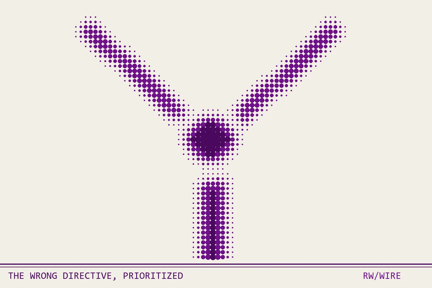 Halftone composition of a forked dot path splitting around a void